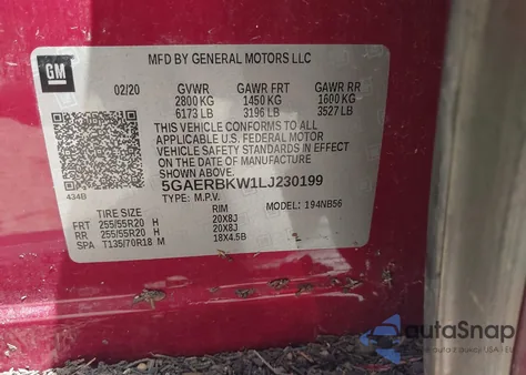 2020 Buick Enclave Fwd Essence from USA, damaged, VIN 5GAERBKW1LJ230199